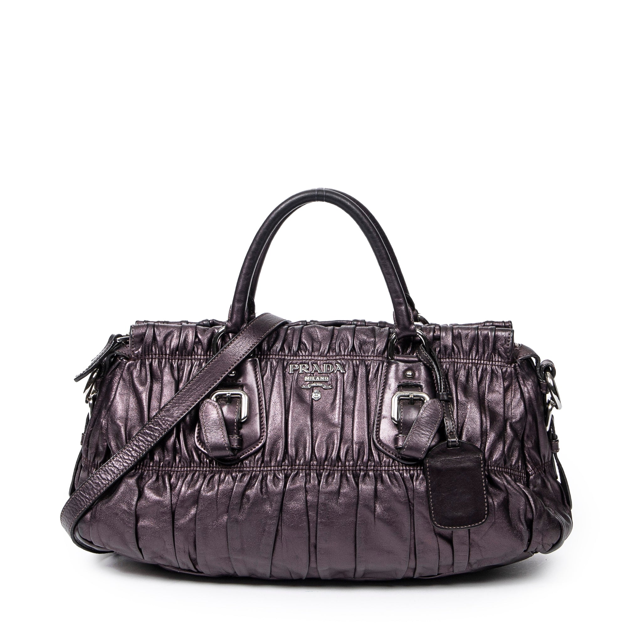 Prada 普拉達單肩包: Small Convertible Horizontal Pleated Tote